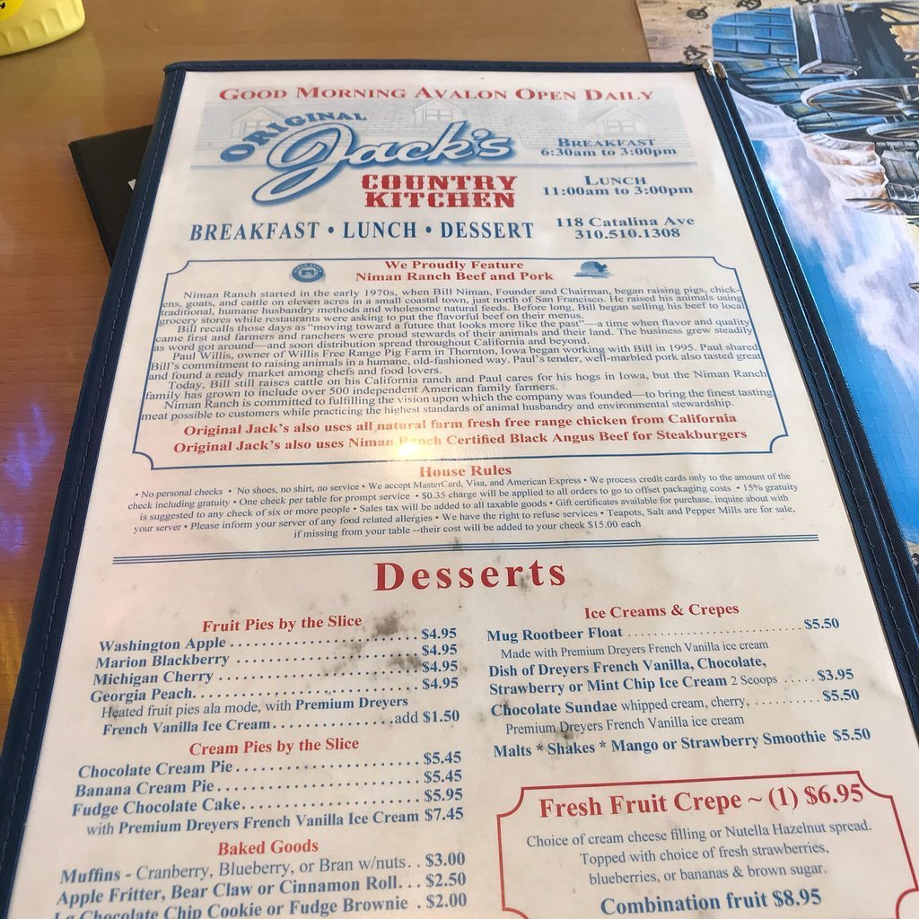 Original Jack's Country Kitchen menu photo