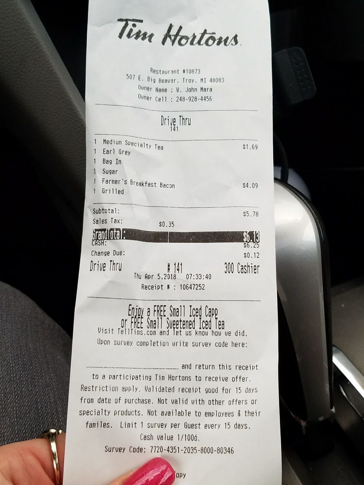 Tim Hortons menu photo