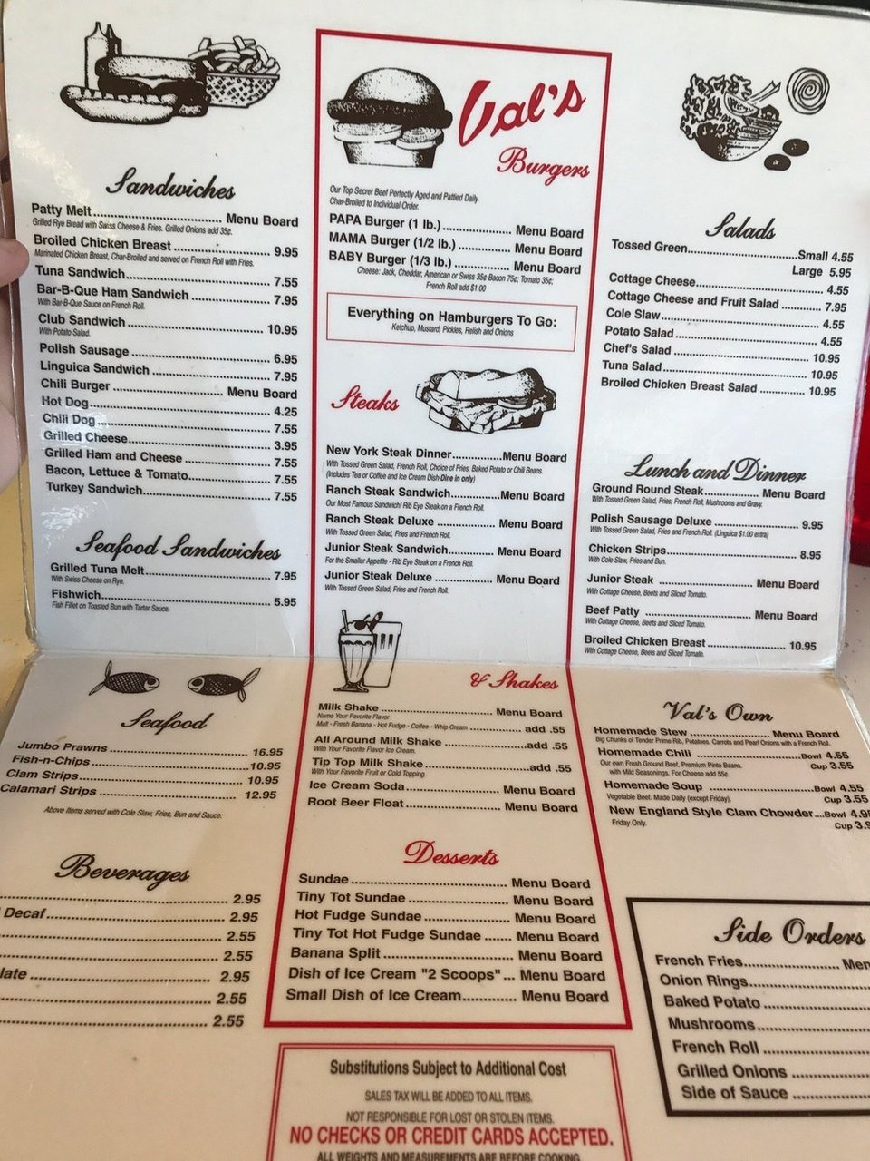 Val's Burgers menu photo