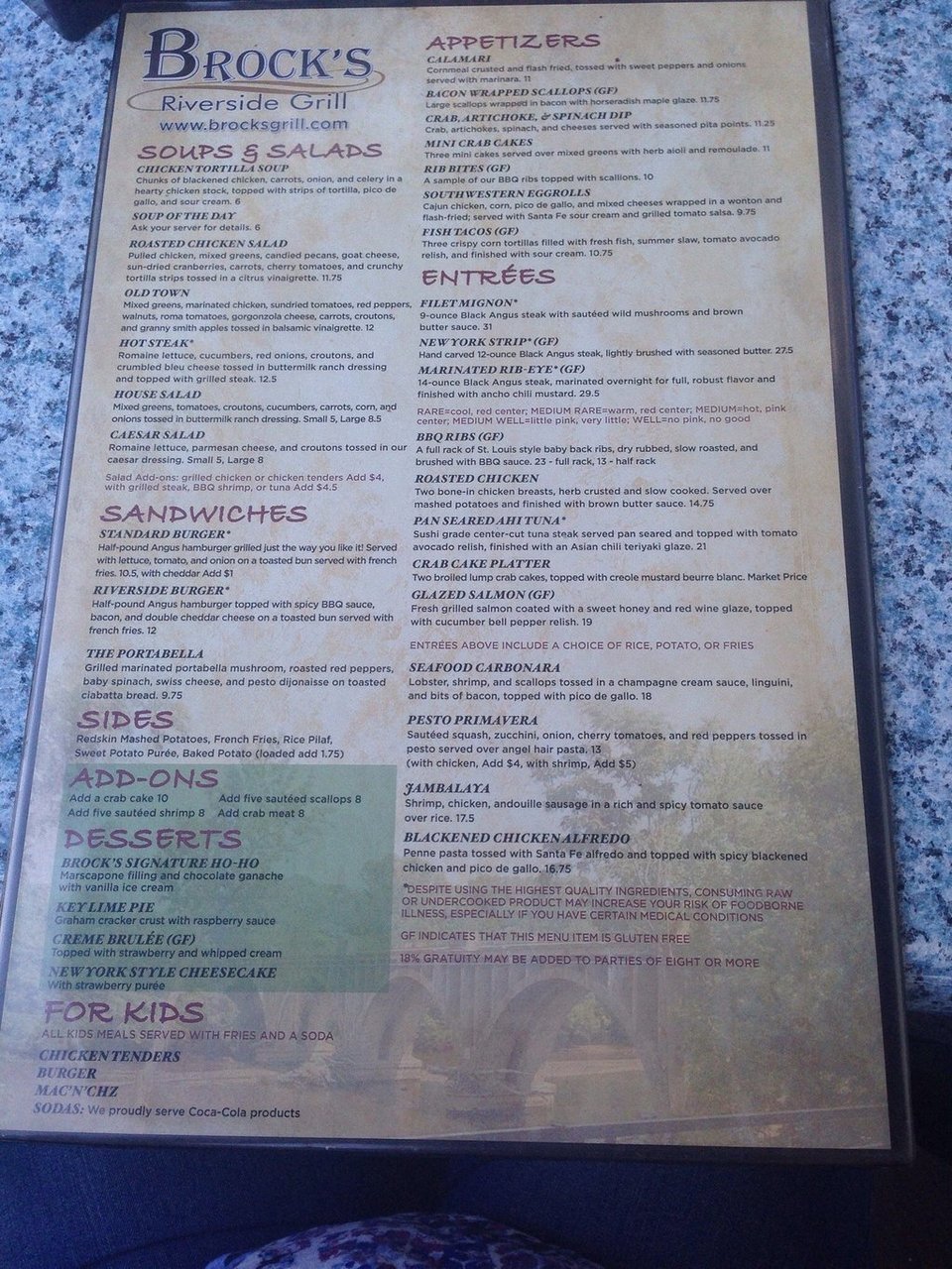 Brock's Riverside Grill menu photo