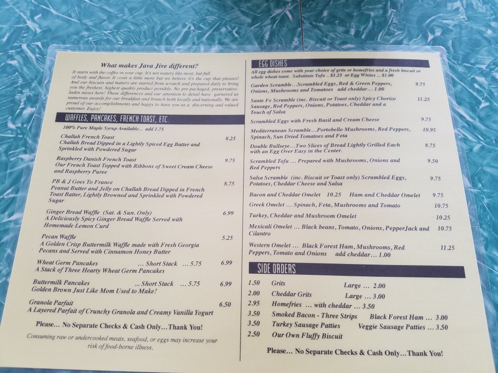 Java Jive menu photo