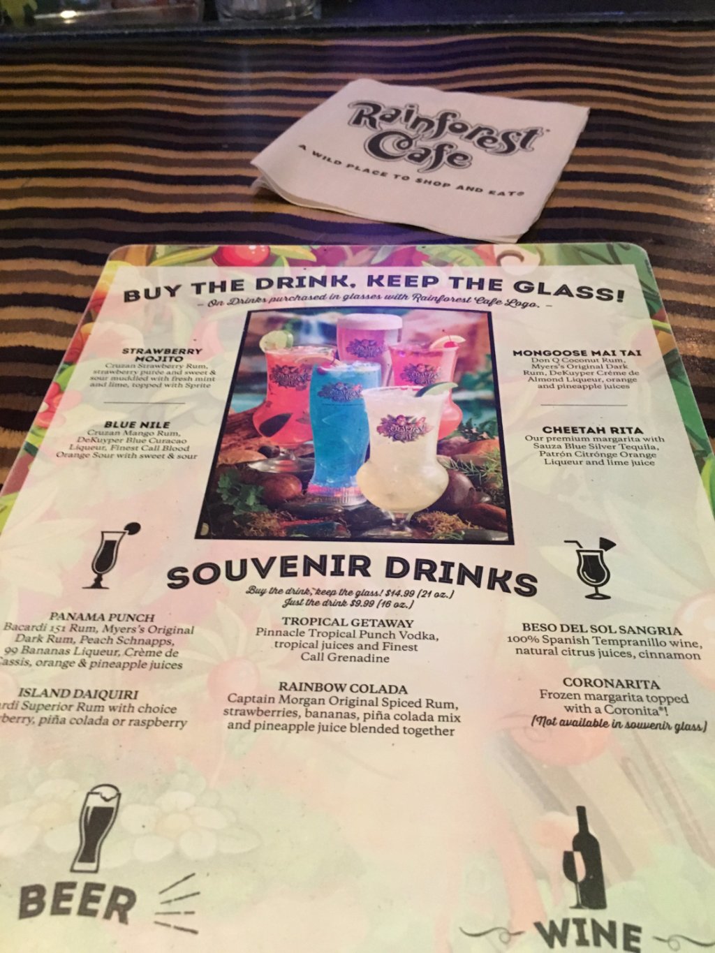 Rainforest Cafe menu photo