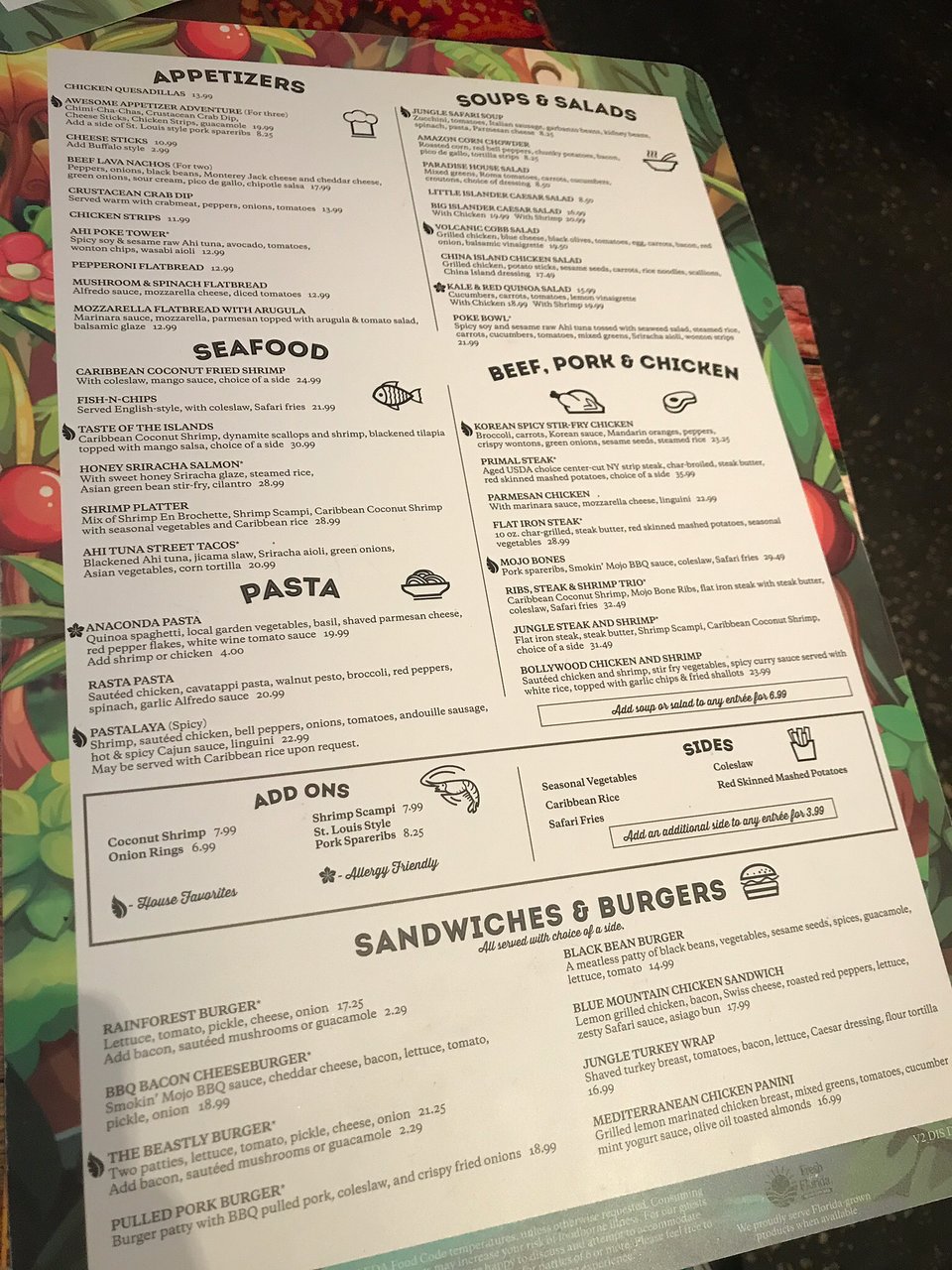 Rainforest Cafe menu photo