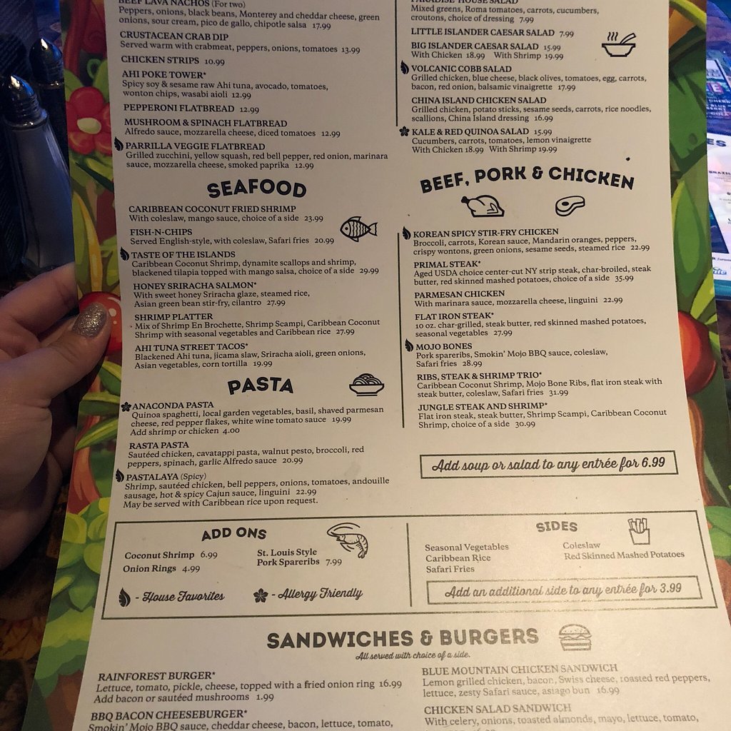Rainforest Cafe menu photo