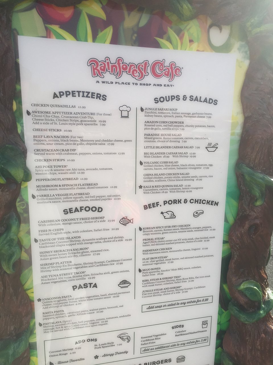 Rainforest Cafe menu photo