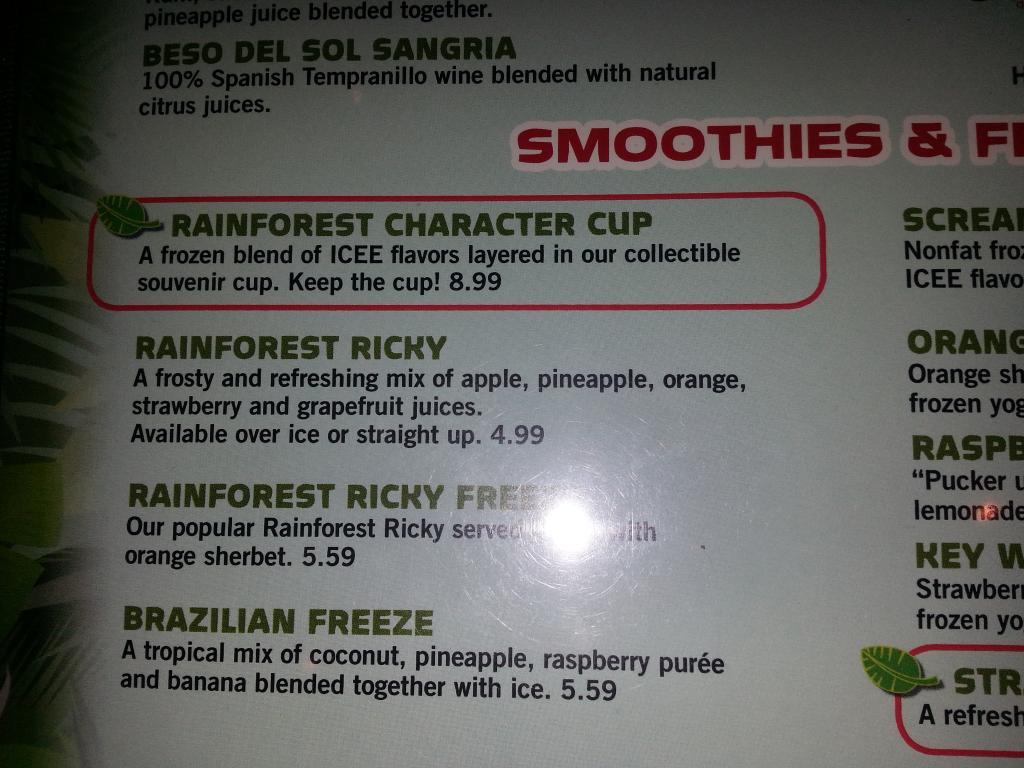 Rainforest Cafe menu photo