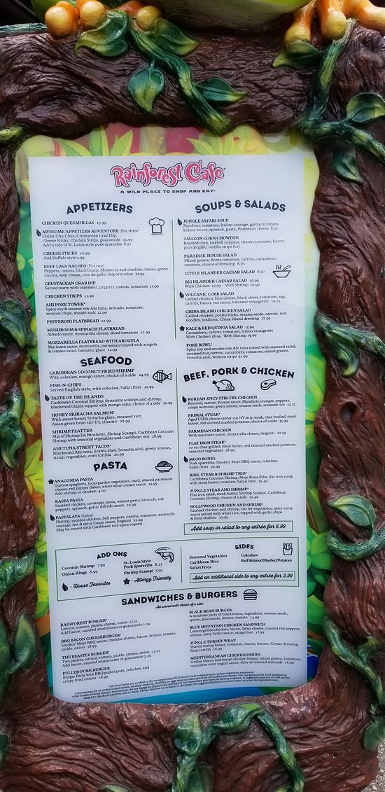 Rainforest Cafe menu photo