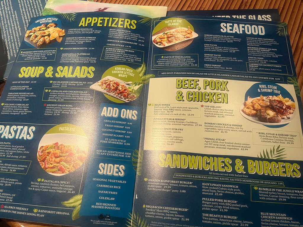 Rainforest Cafe menu photo