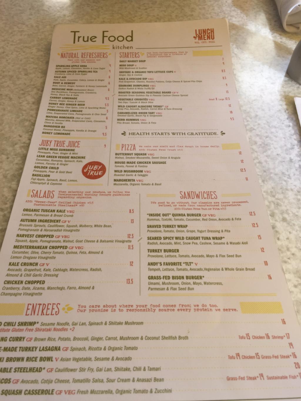 True Food Kitchen menu photo