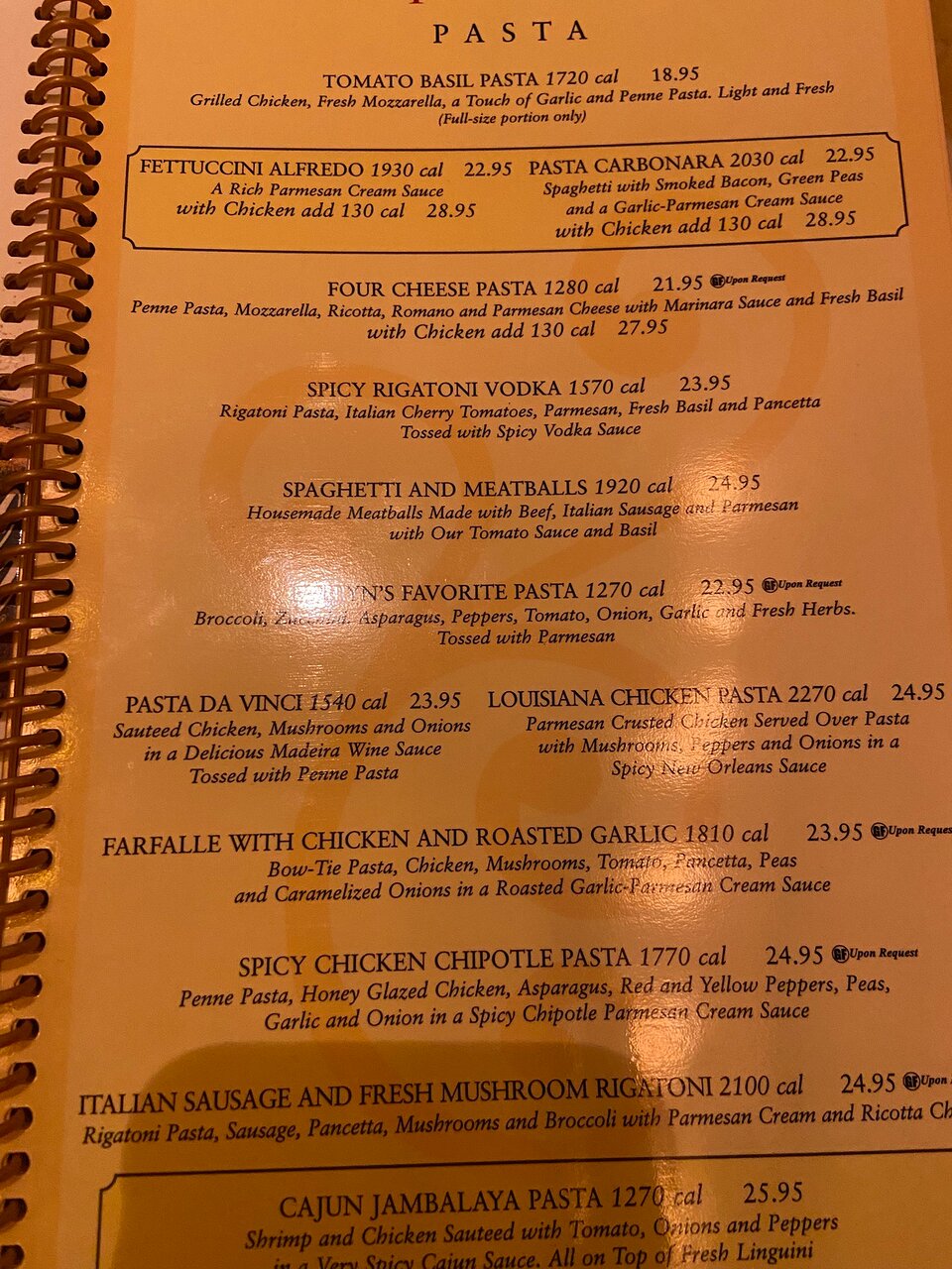 The Cheesecake Factory menu photo