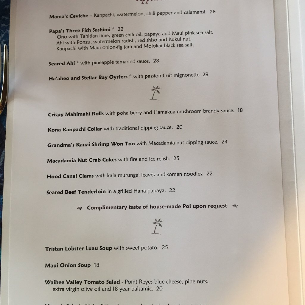 Mama's Fish House menu photo