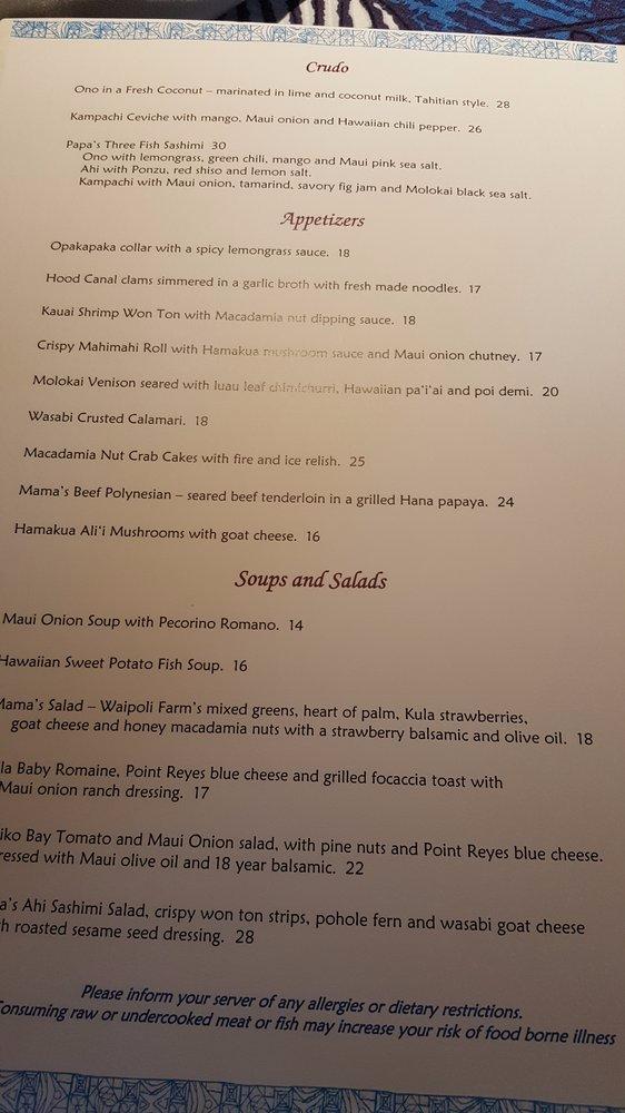 Mama's Fish House menu photo
