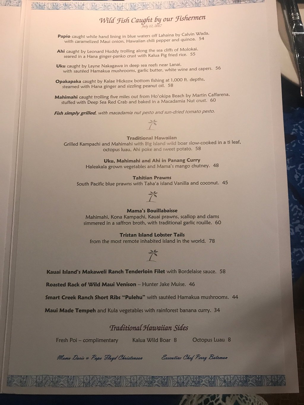 Mama's Fish House menu photo