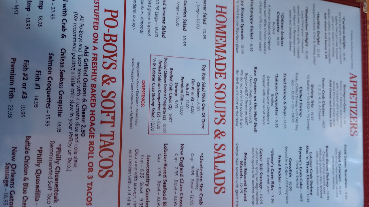 Hyman's Seafood menu photo
