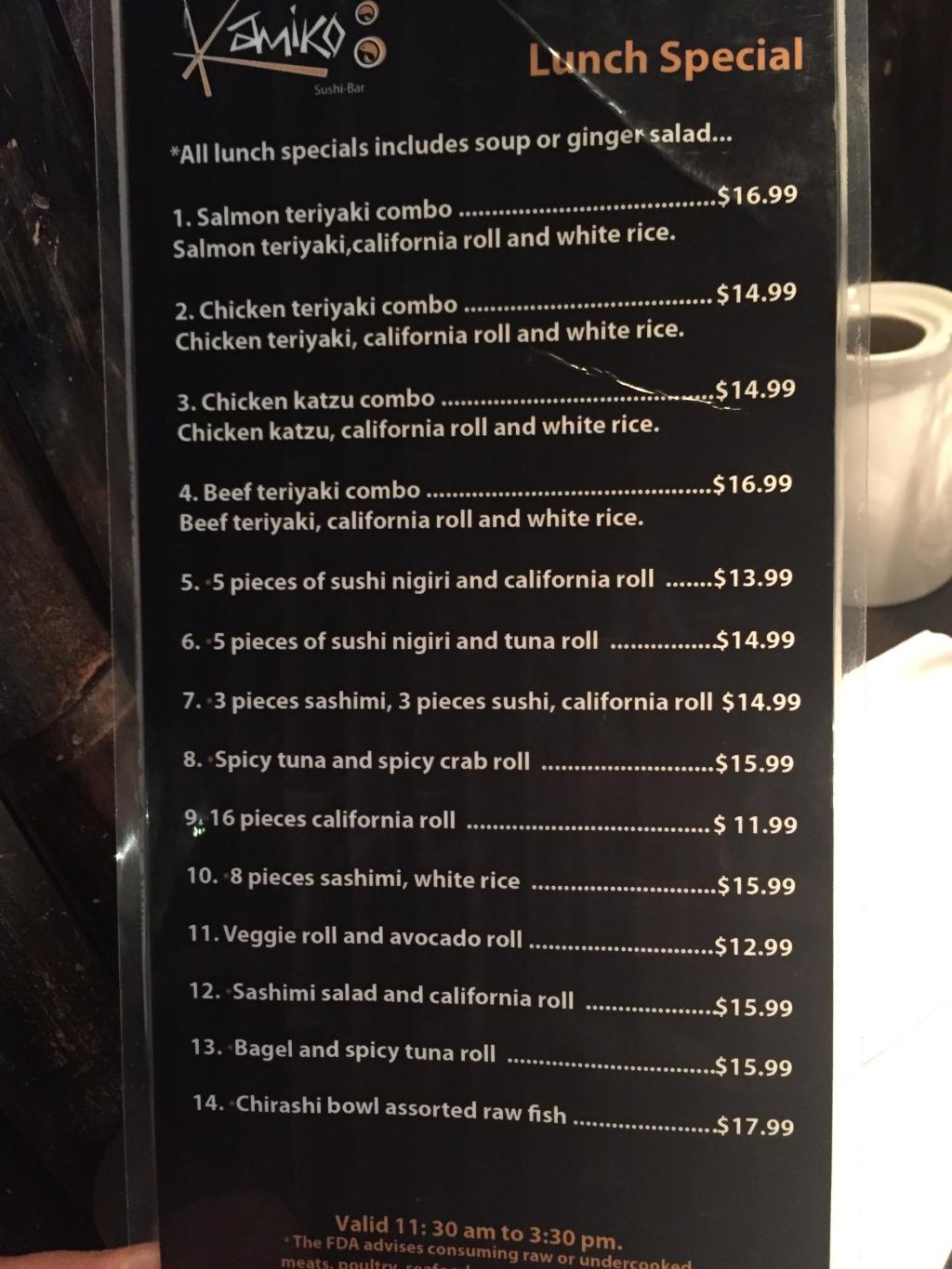 Kamiko Sushi Bar menu photo