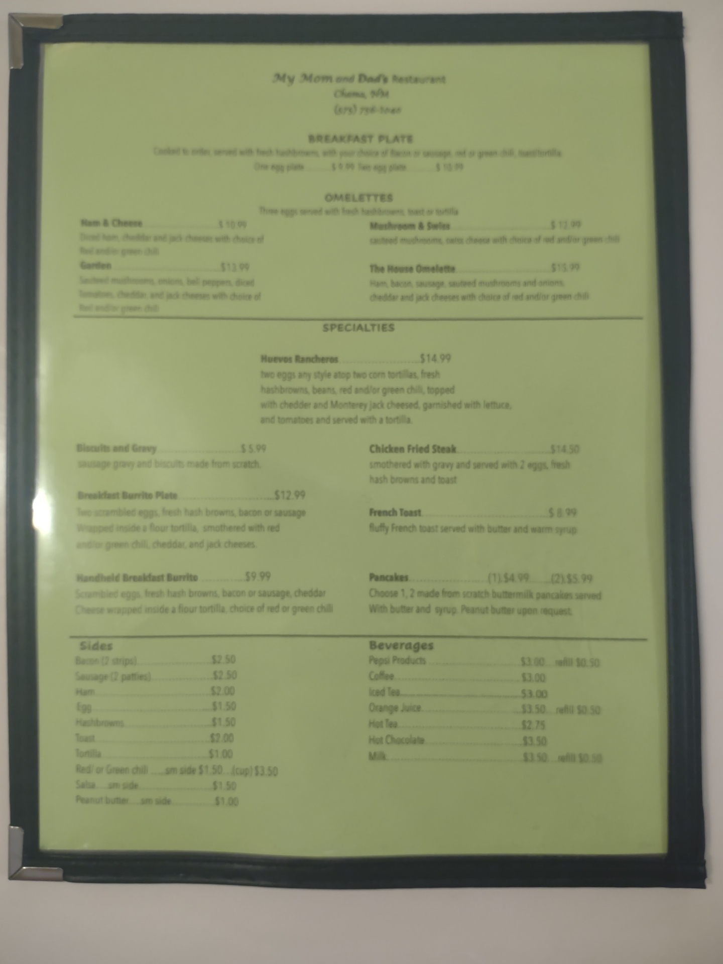My Mom And Dad's Restaurant menu photo