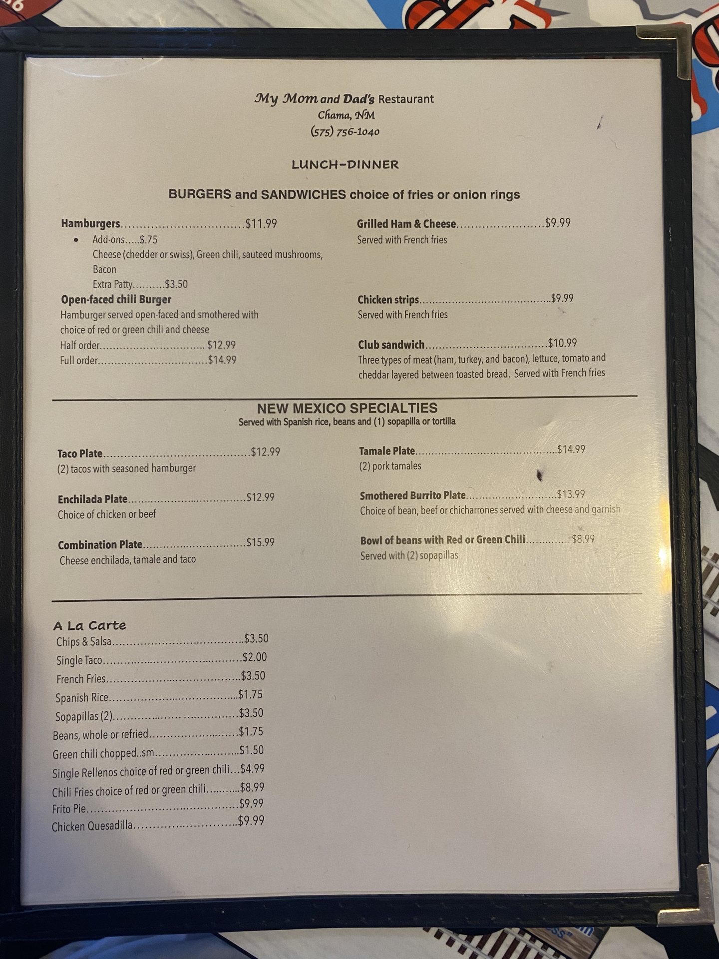 My Mom And Dad's Restaurant menu photo