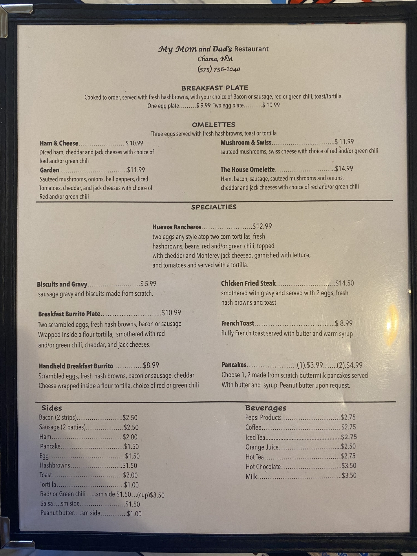 My Mom And Dad's Restaurant menu photo