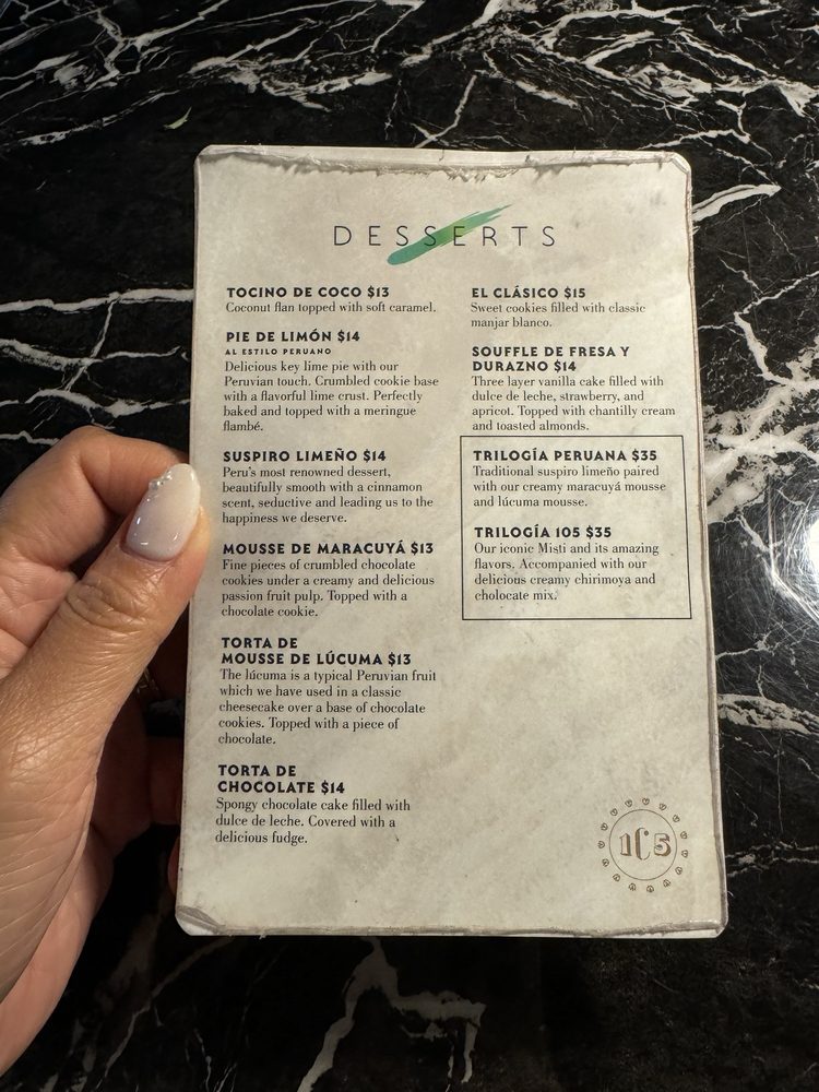 Dessert menu