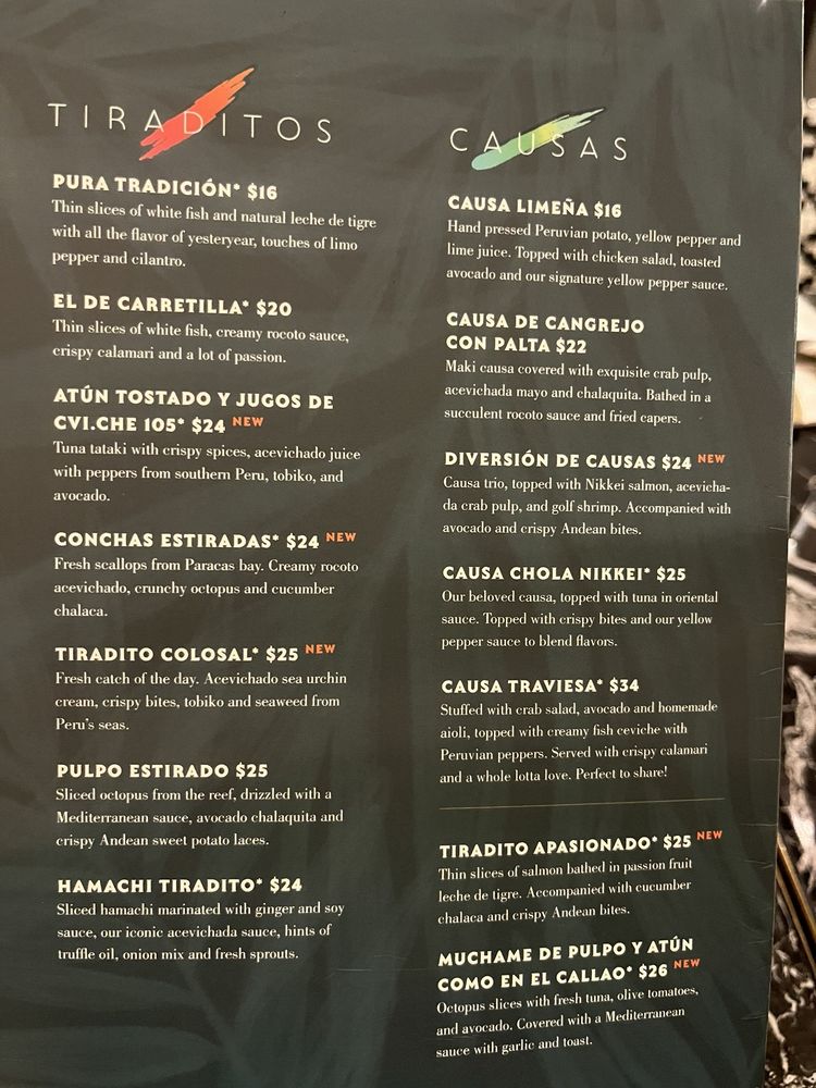 Menu from March 2024