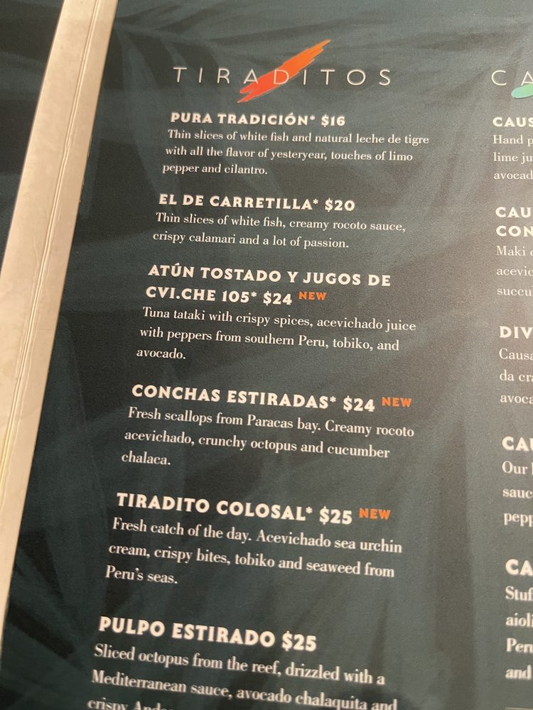 Tiradito Menu