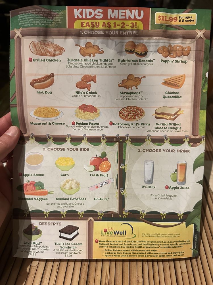 Kids menu