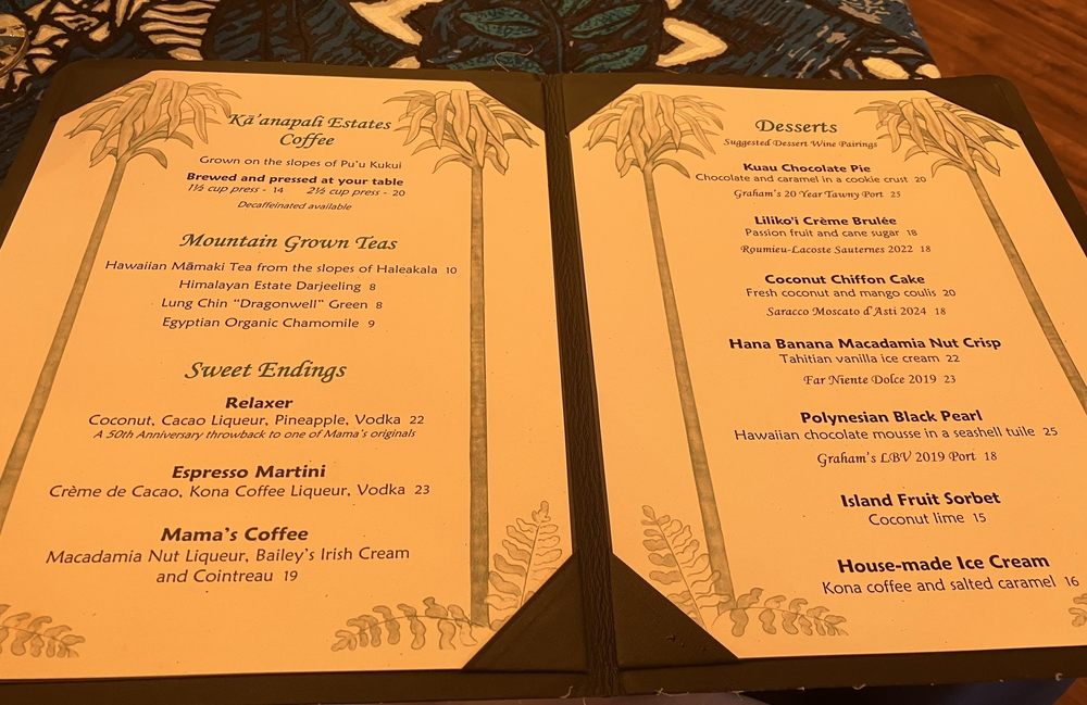 Mama's dessert menu